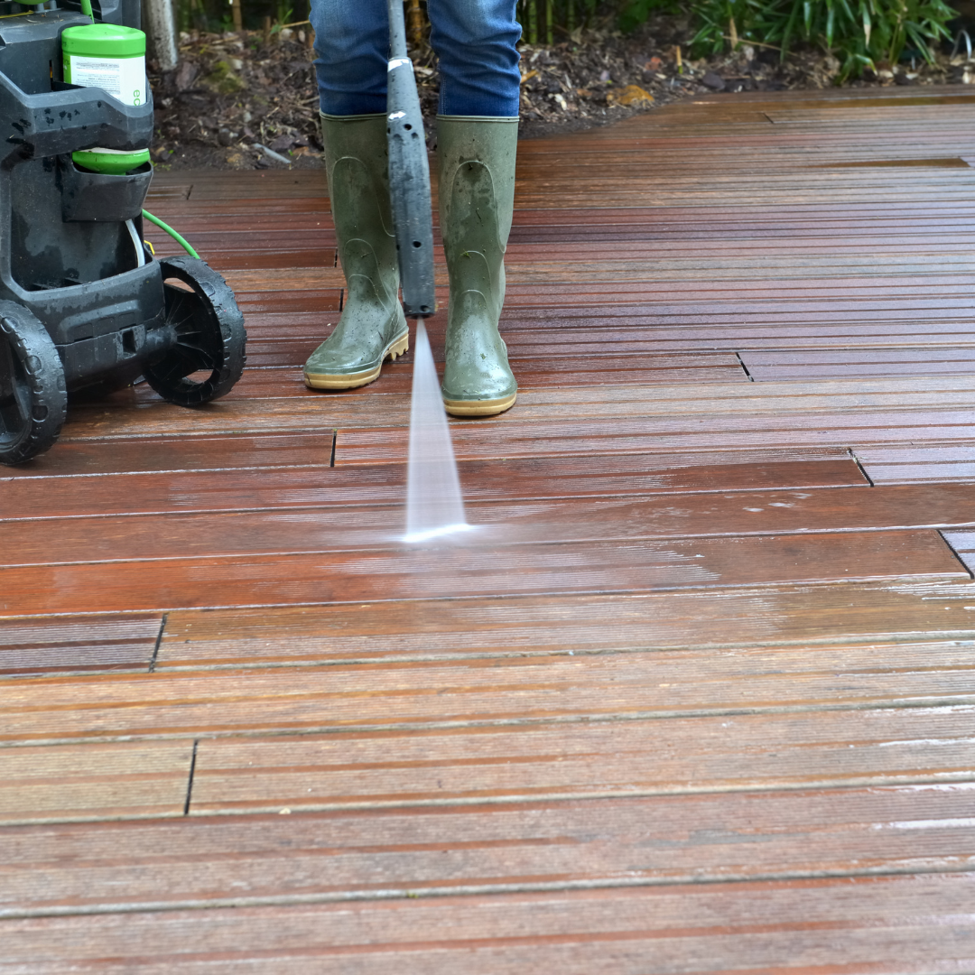 man washing patio